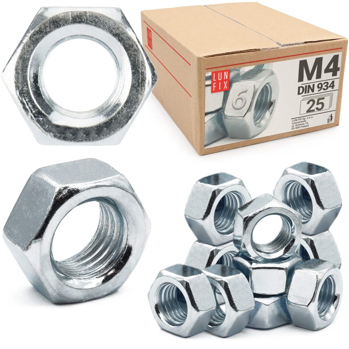 Dado esagonale M4 DIN 934 resistenza 6 zincato 25 pz.