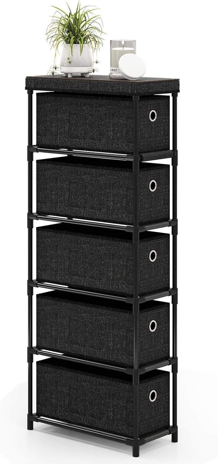 Slim 5-Drawer Narrow Dresser with Anti-Tip Kit Space-Saving Storage Tower for Home