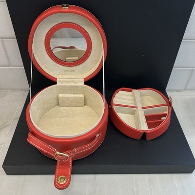 Lot Of 2 Rowallan Of Scotland Red Jewelry Cases, One Fits In Other Snap Closure