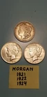 1921,  1922, 1924  SILVER   DOLLARS,   CIRCULATED,   90%  SILVER    VF