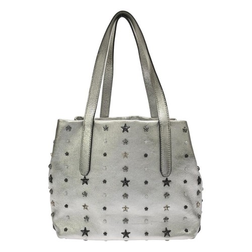 JIMMY CHOO Sofia Tote Bag Leather Silver Womens Studded Shoulder Handbag Used