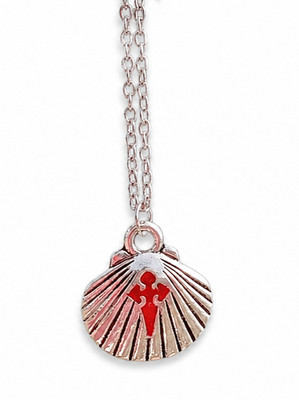 Camino de Santiago Shell Necklace Red Cross Pendant Handmade Spain Pilgrim Gift