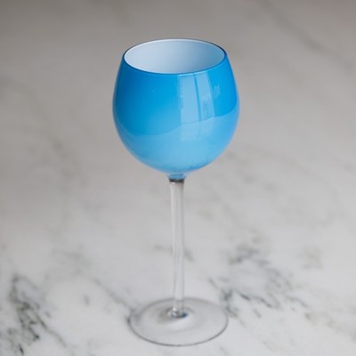 Attrib. Empoli / Moretti Blue & White Encased Lattimo Murano Wine Glass