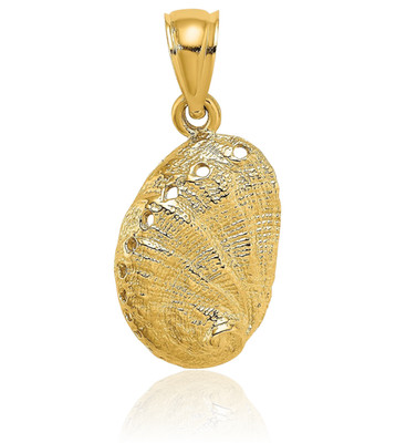 14K massives Gelbgold Medium Abalone Muschel Anhänger Halskette 21mm 7/8 Zoll