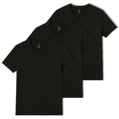 Gap Men s 3-Pack Black Cotton V-Neck T-Shirt Regular Solid Short Sleeve Blank