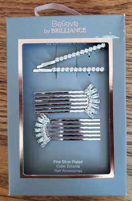 Believe By Brilliance Fine Silver Plated Cubic Zirconia Hair Accessories New WoW
