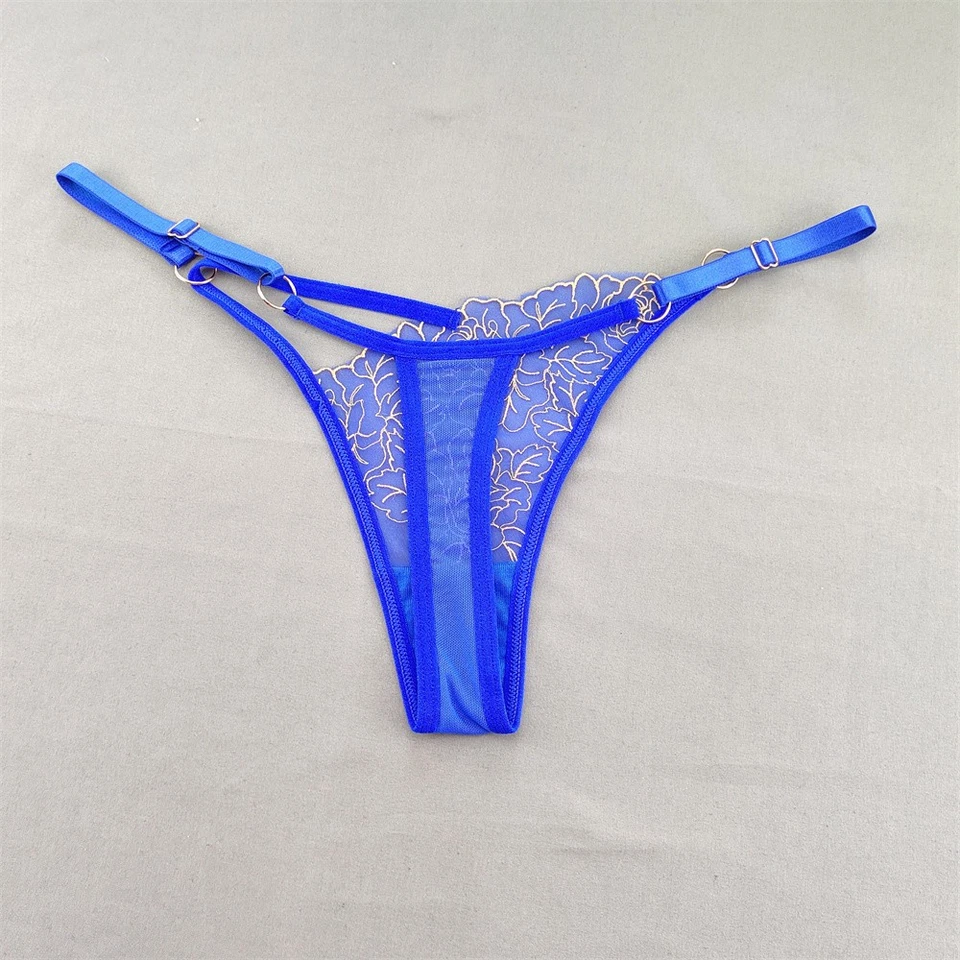 3er Set Sexy Spitzen-Tanga Damen V-String Transparent Blumen Stickerei - Bild 3 von 4