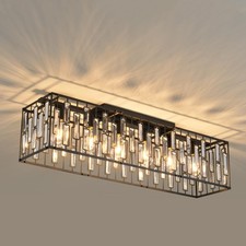 Gold Crystal Rectangle Ceiling Light 6-Light Flush Mount Dining Room Chandelier