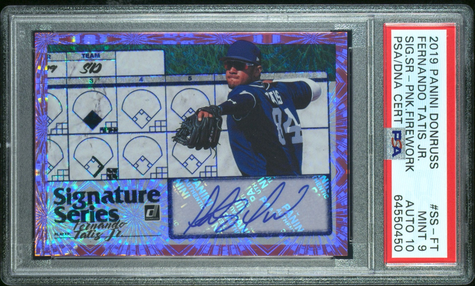 2019 Panini Donruss Fernando Tatis Jr S.S. RC AUTO, PINK FIREWORKS, PSA 9 & 10