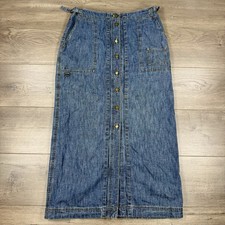 Vtg 90s Lauren Jeans Co Button Front Maxi Denim Jean Skirt Womens 10 Blue Medium