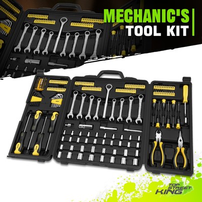 220Pc Portable Automotive Mechanic Repair Toolbox Metric Socket+Hex Key+Wrenches