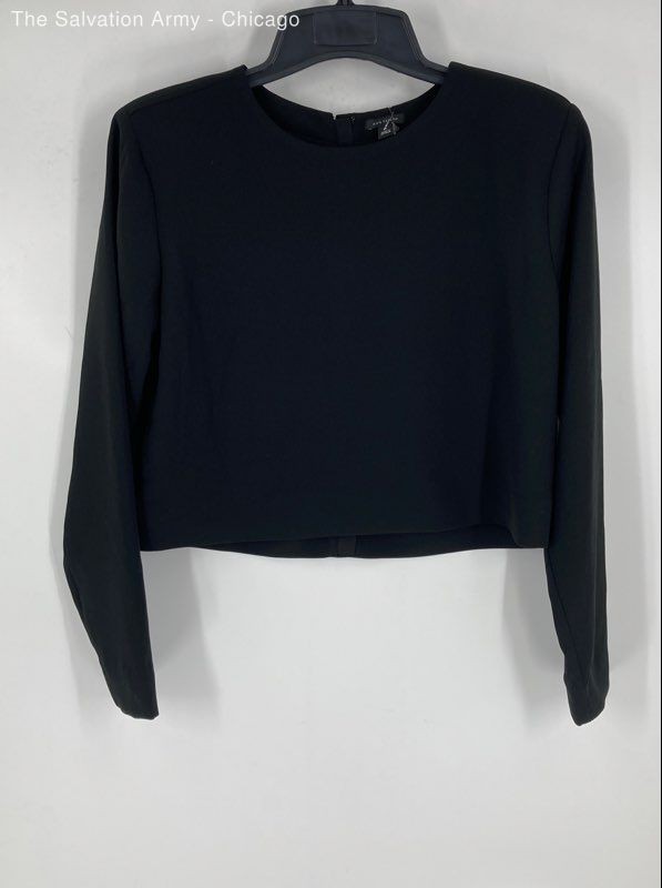 Ann Taylor Womens Black Long Sleeve Round Neck Cropped Blouse Top Size Medium