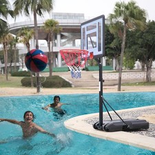3.7-4.4FT Swimming Pool Basketball Hoop Adjustable Height Backboard with Wheels