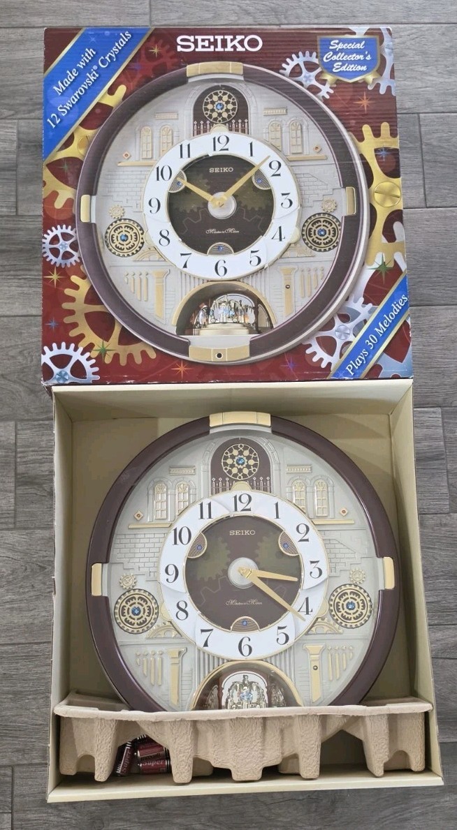 Seiko Melodies In Motion Swarovski Musical Wall Clock Beatles Songs Christmas