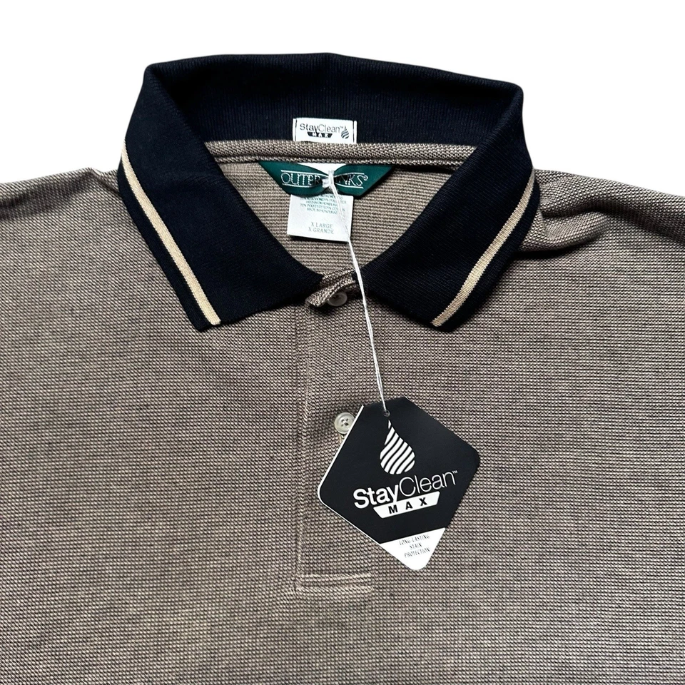 Camisa Polo Outer Banks StayClean Max Hombres XL Beige Negro Cuello Tejido Piqué Nueva con Etiquetas Foto 3 de 4
