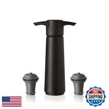 Vacu Vin Original Wine Saver + 2 Vacuum Bottle Stoppers – Black Wine Preserver