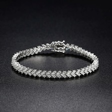 Real Moissanite Heart Shape Tennis Chain Bracelet for Women 925 Sterling Silver