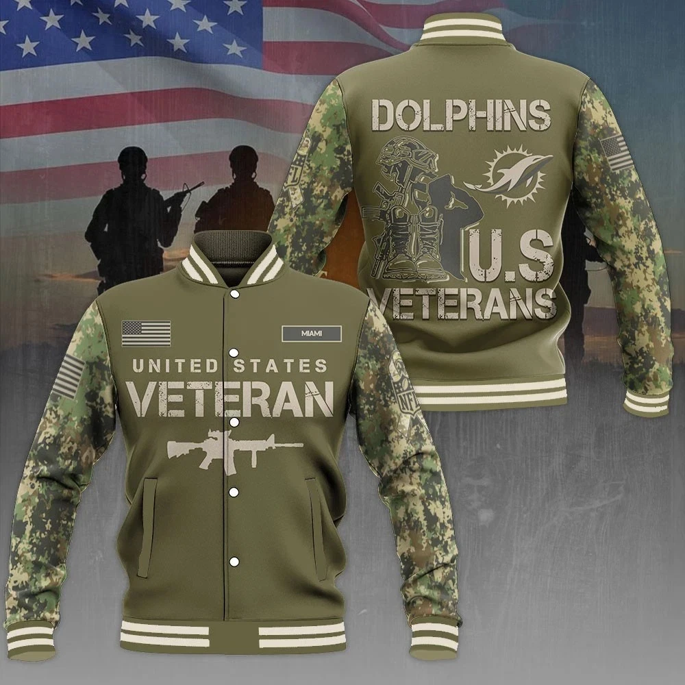 Dolphins x US Veterans Varsity Jacket Baseball Jacket