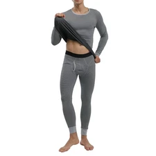 New Thermal Underwear Set For Men Knit Horizontal Stripe Winter Warm Base Layer