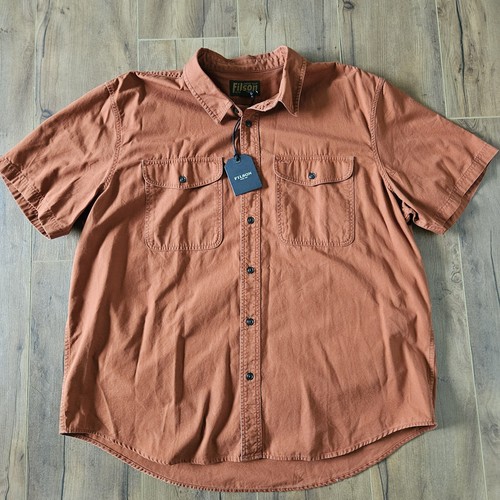 Filson NWT Short Sleeve Field Shirt Men's 2XL Red Grouse Color. Button Down.