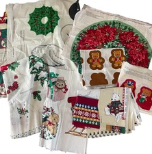 VTG Cranston Christmas Screen Printed Cotton Fabric Hallmark Panel Lot Of 8 READ