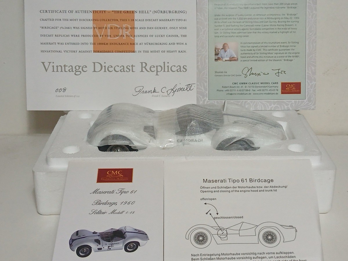 CMC 1/18 Maserati Tipo 61 Birdcage #5 Moss&Gurney Autographed 'VDR