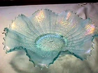 "HEARTS & FLOWERS" ICE BLUE 9" BOWL 8 RUFFLE CARNIVAL AWESOME BY: NORTHWOOD