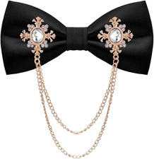 QCWQYML Black Bow Ties for Men Rhinestones Chain Men's Bow Tie Pre-Tied Adjustab