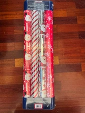 Kirkland Signature 4 Roll Christmas Gift Wrap 180 sq ft Total Red/Stripes/Silver