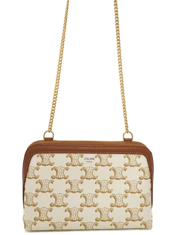 Celine — Celine Triomphe Canvas Chain Clutch 10E382CBX.01TA Brown Shoulder Bag #TB1139