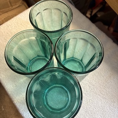 Luminarc Working Collection Teal Aqua Tumblers 10-panel France 5.3in Set of 4