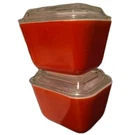 Vintage Pyrex 501 Red Refrigerator Dishes Set of 2 with Glass Lids 1.5 Cup USA