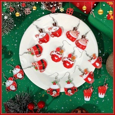 8Pairs Christmas Earrings Acrylic Holiday Dangle Earring Cute Xmas Festive Decor