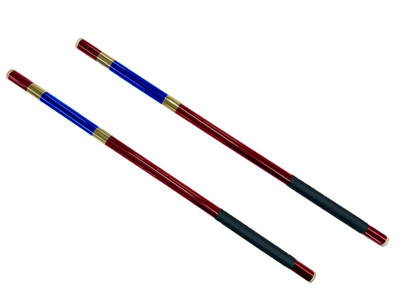 Martial Arts Competition Kali Escrima Stick PAIR, Red w/ Blue & Gold, WITH GRIP