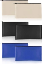 6 Pack Money Bag with Zipper 11 x 6.1 PU Leather Bank Cash Pouch for Coins Bil