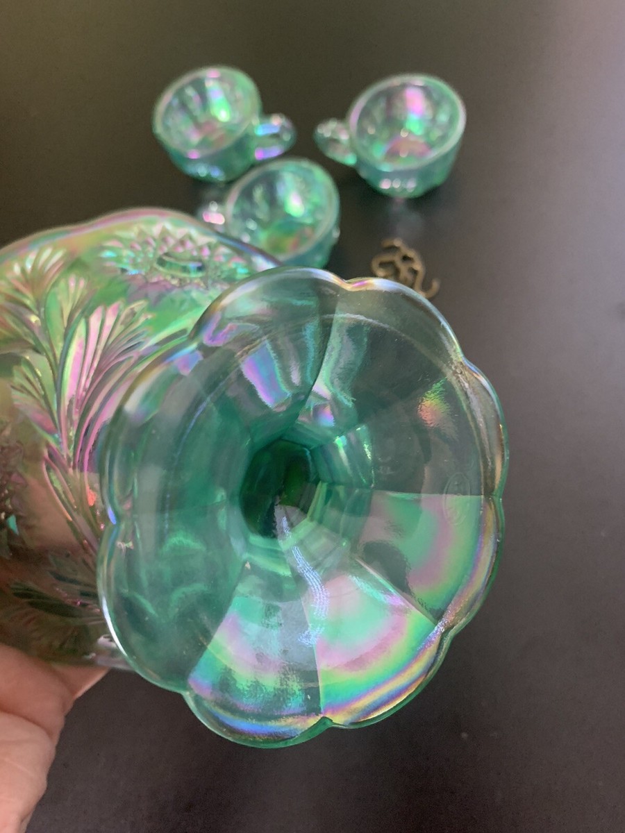 Vintage Fenton Mini Miniature Punch Bowl Blue Green Teal