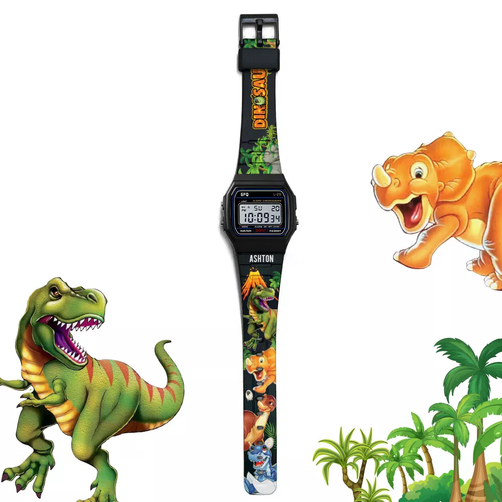 Dinosaur Kids Cartoon Watch FREE Personalised Name Gift Custom Name Gift