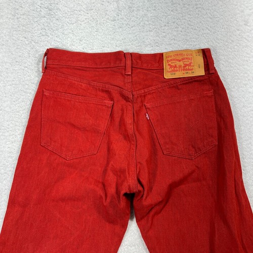 Levis Mens 501 Jeans Red 34x34 (33x32) Straight Leg Button Fly Denim 100% Cotton - Picture 11 of 13