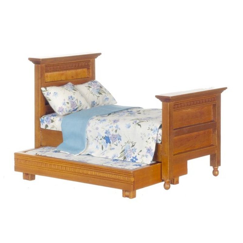 Dollhouse Miniature Walnut Wood Trundle Bed with Bedding by Town Square Minia... 758913748433 eBay