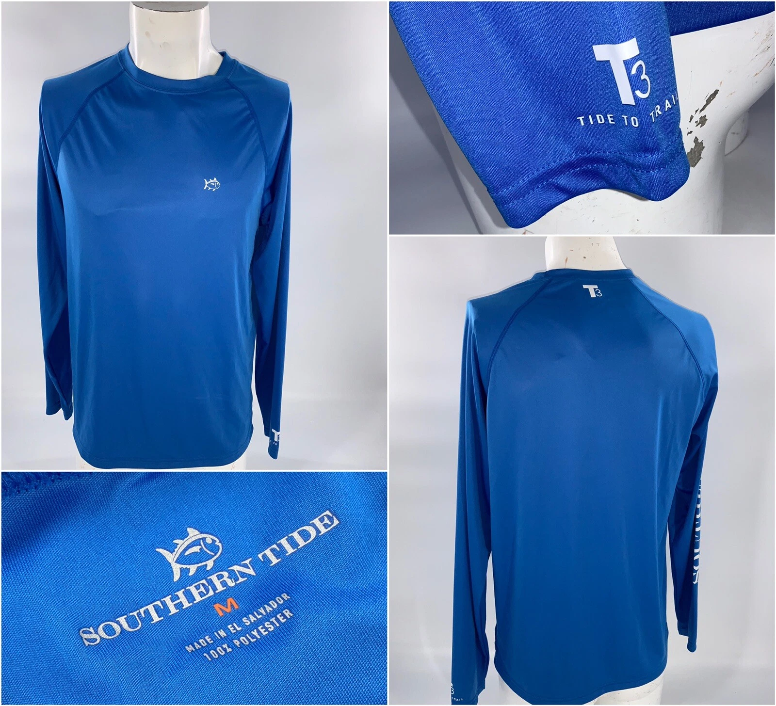 Southern Tide “Tide To Tee” LS T-Shirt M Men Royal Blue Poly Crew YGI J2-182