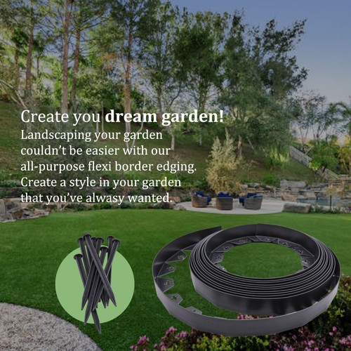 Flexible Rasenkantenumrandung mit Heringen Gartenumrandung für Wege treibt Gras 10-100m - Bild 2 von 18