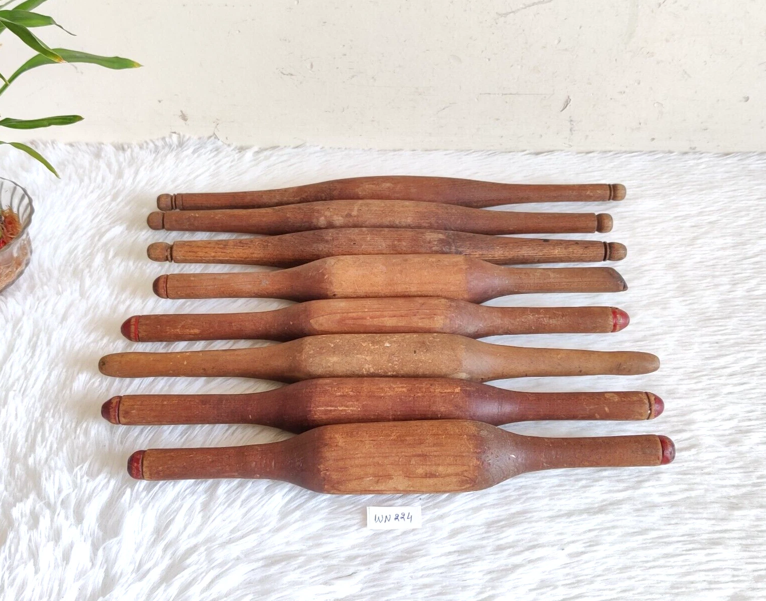 Antique Handmade Tortilla Bread Bakers Wooden Rolling Pin Kitchenware 8Pcs WN224