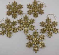 Six 6 Christmas Ornaments Glittered Gold Snowflakes Holiday Decor 4.5  Long