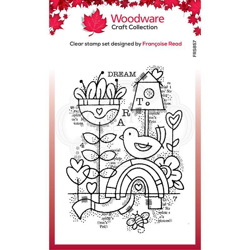 Woodware Dream Garden Rainbow Bird House Flower Clear Stamp Birthday Card Making