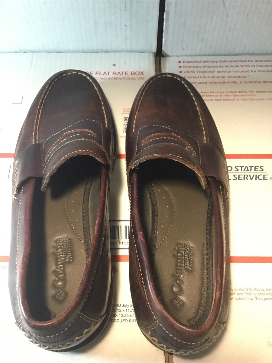 Columbia Brown Leather Loafers with Stripe Detail American moccasin Vibram sole. Made in Majorca. penny  main image 4