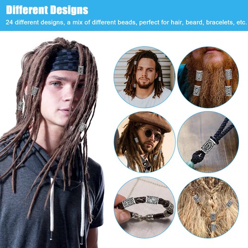 24pcs Norse Viking Runes Loose Beads For Bracelets Pendant Necklace Beard Hair E - Foto 10