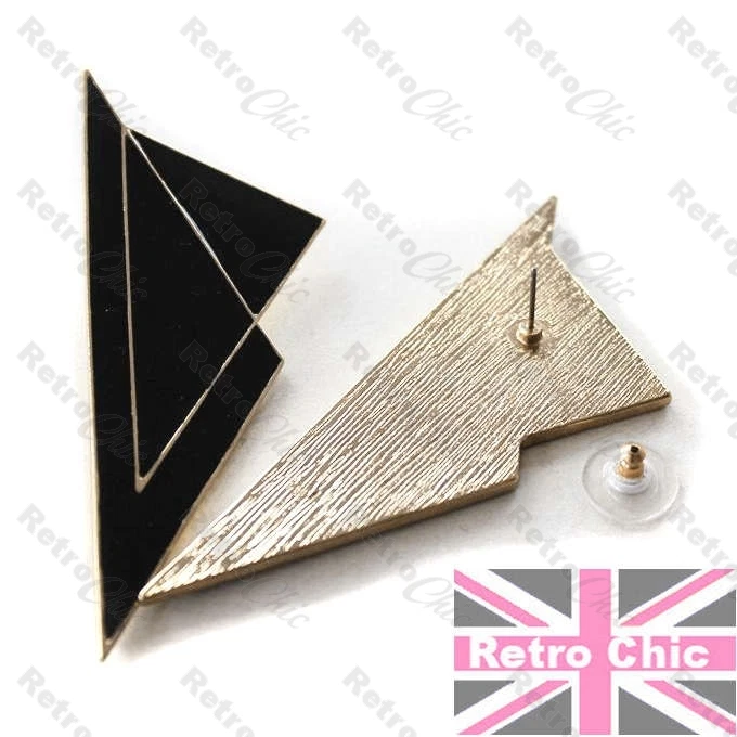 BRINCOS GRANDES DE ESMALTE PRETO 8cm modernista BRINCO GRANDE moda dourada - Imagem 2 de 4