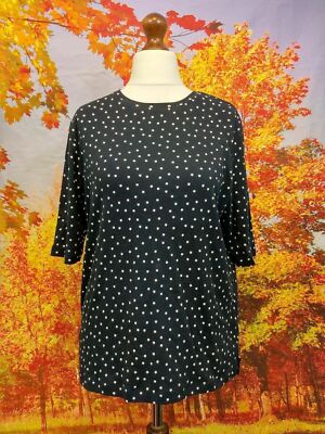 Cotton Traders schwarz weiß Sternenmuster 100% Baumwolle Bluse. UK Damen Gr. 18