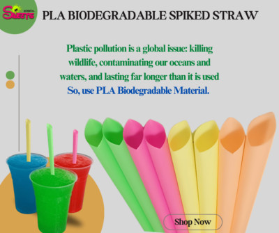 PLA biologisch abbaubare NEONFARBE GERADE gemischte Strohhalme scharfes Ende 9 mm x 200 mm
