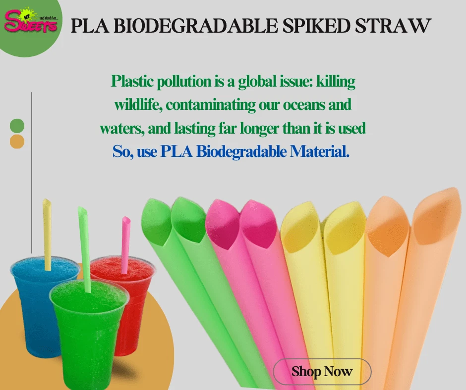 SUMTASA PLA Biodegradable NEON COLOR STRAIGHT Mixed Straws Sharp End 9mm x200mm